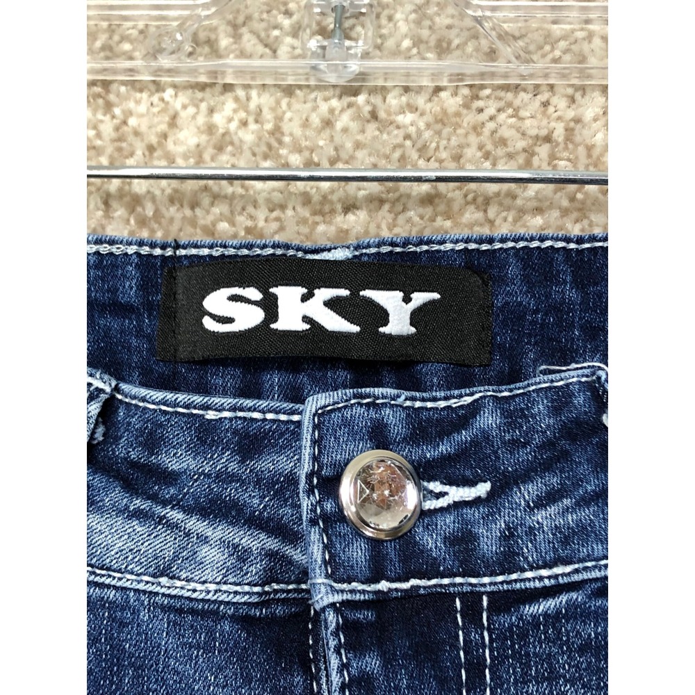 SKY Embellished Hi Rise Bootcut Flare Jeans Women 9 Dark Wash Stretch Y2K Denim - Picture 6 of 11